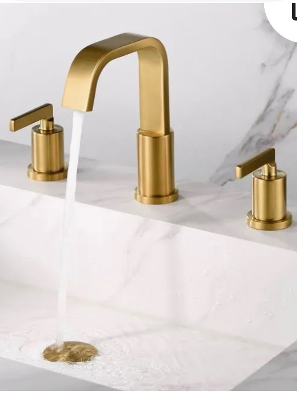Brushed Gold 3-Piece Widespread Bathroom Faucet Set - Modern Vanity